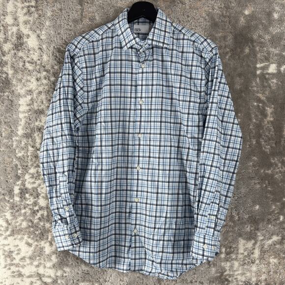 Nordstrom Sz 15 32/33 Traditional Fit Plaid Button Shirt Blue Long Sleeve Collar - Picture 1 of 9